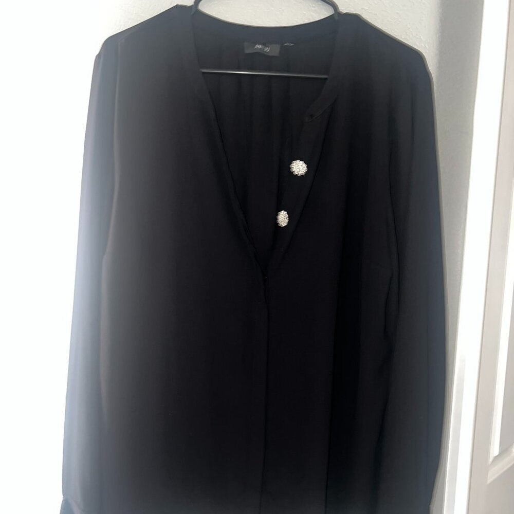 Apt. 9 Black Embellished Blouse | Jeweled Button Career Top | Size XL